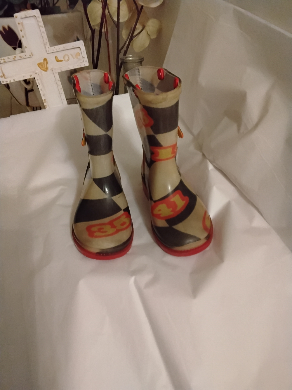 Source Unknown Beige, Black & Red Kids Rain Boots